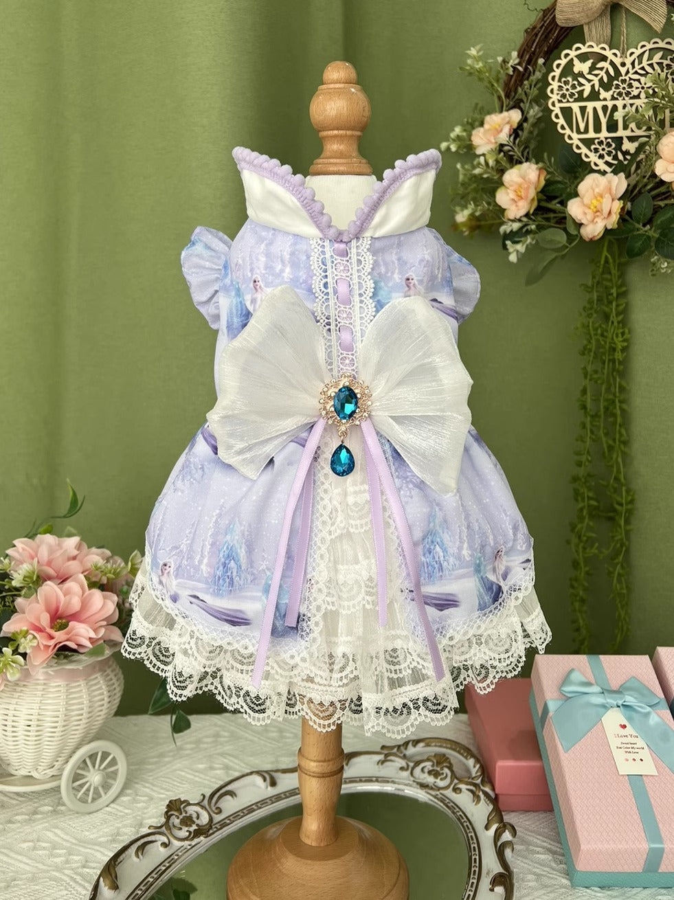 Premium Violet Frozen Layered Laced Princess Lolita Pet Event Dress