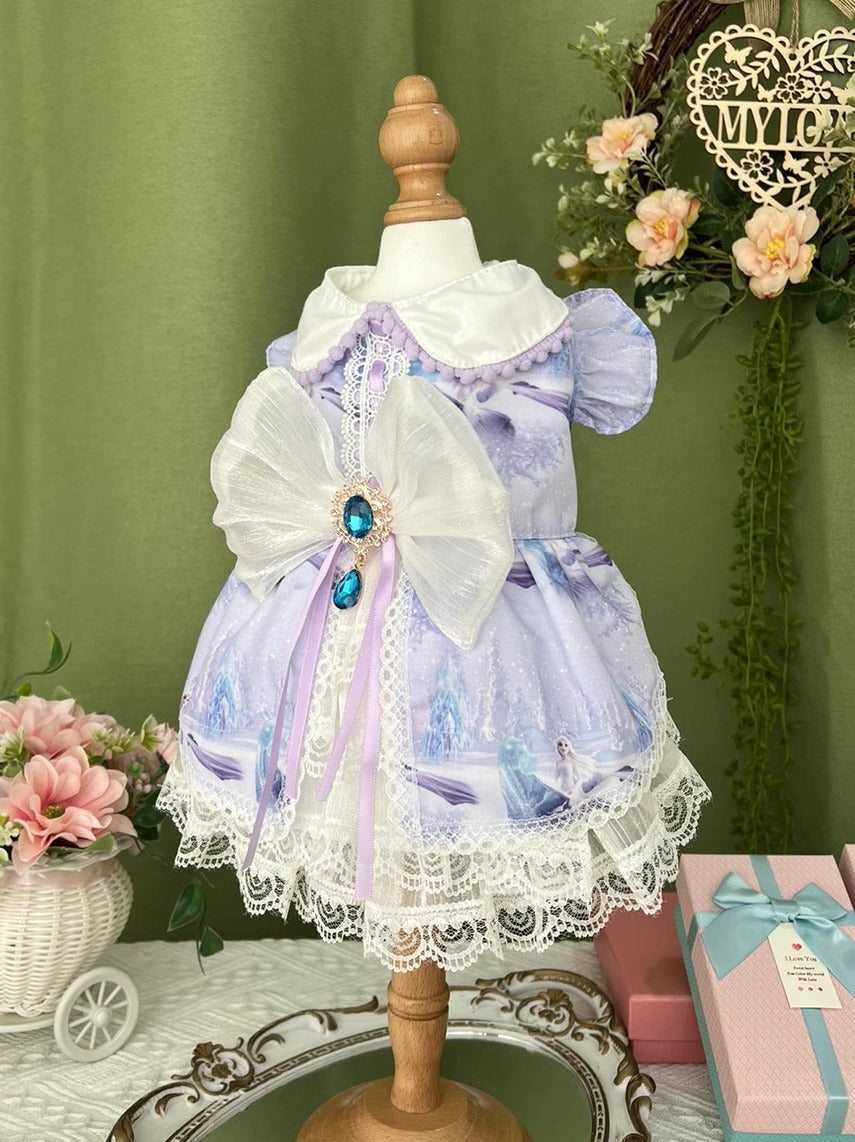 Premium Violet Frozen Layered Laced Princess Lolita Pet Event Dress