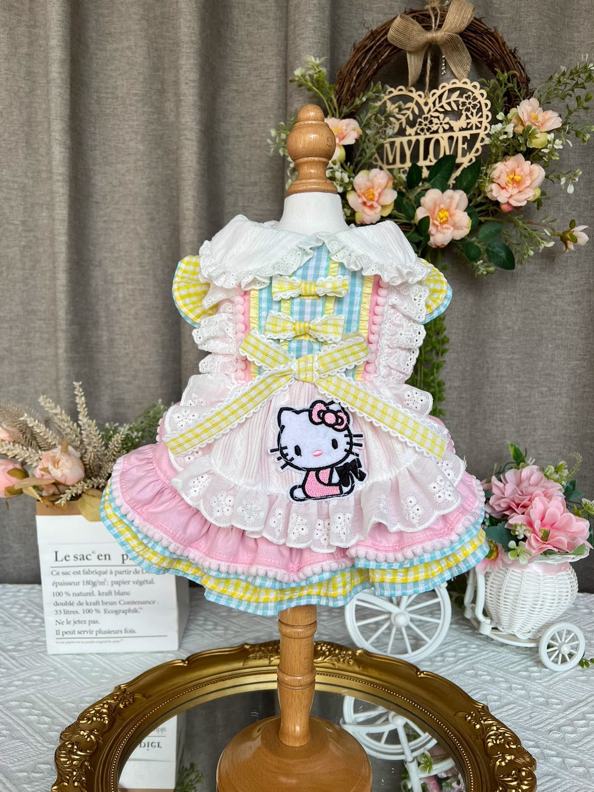 Sanrio Layered Sweet Rainbow Pink Lacey Ribbon Hello Kitty Lolita Dress