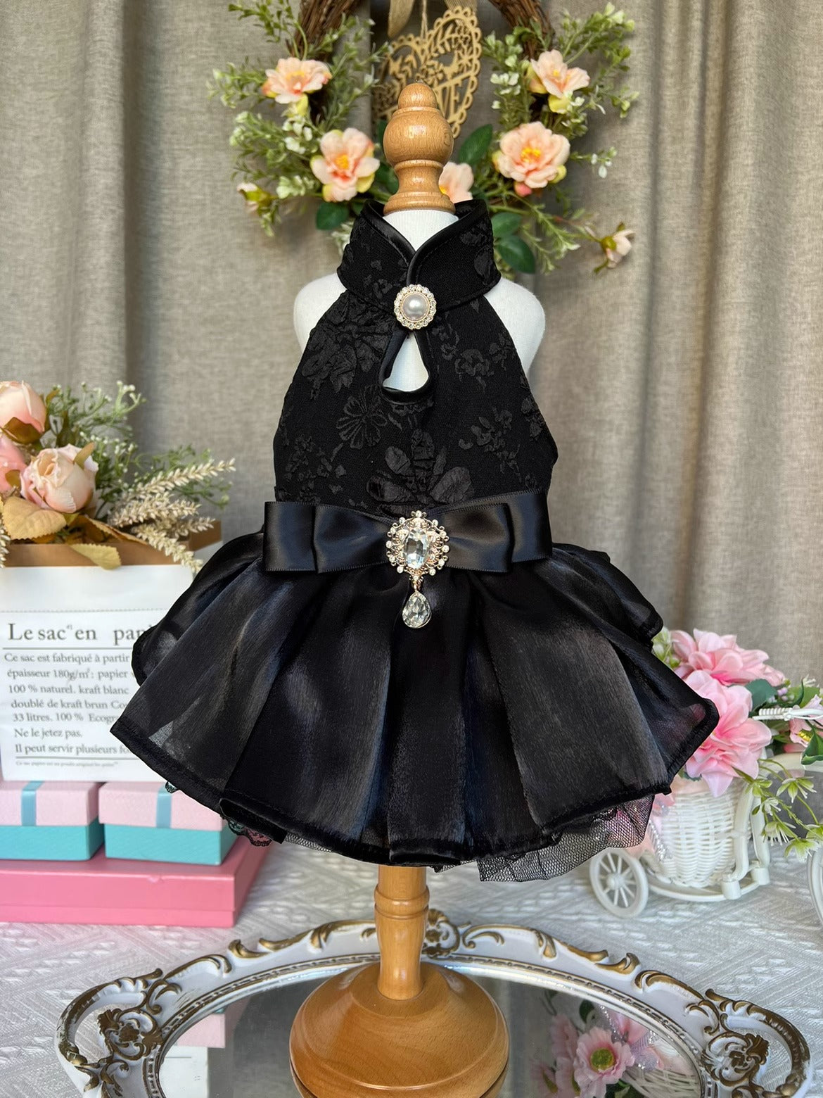 Super Premium Classy Black Layered Laced Princess Lolita Pet Event Dress